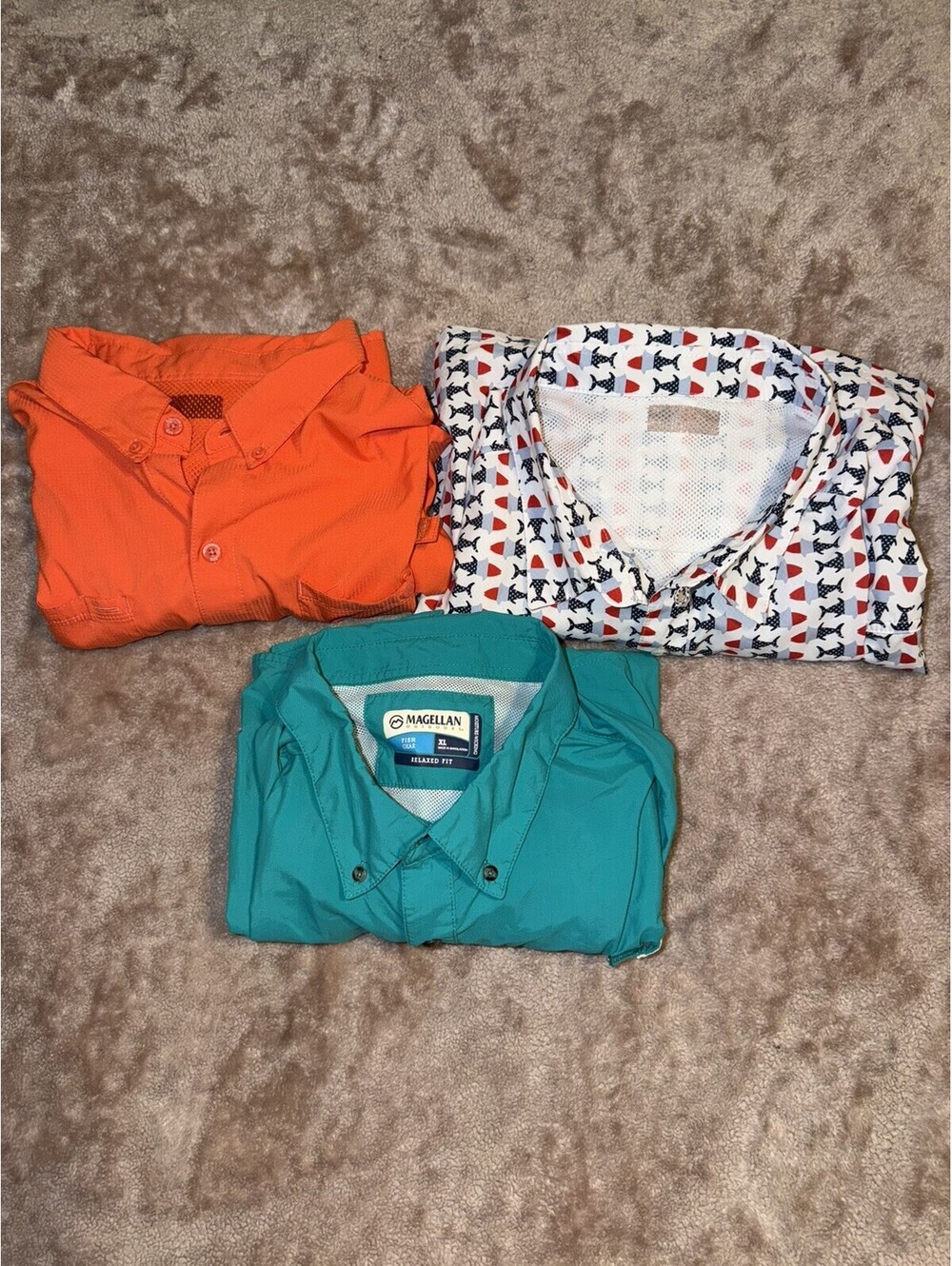 Lot of 3 Columbia & Magellan Fishing shirts Fish, boats XL